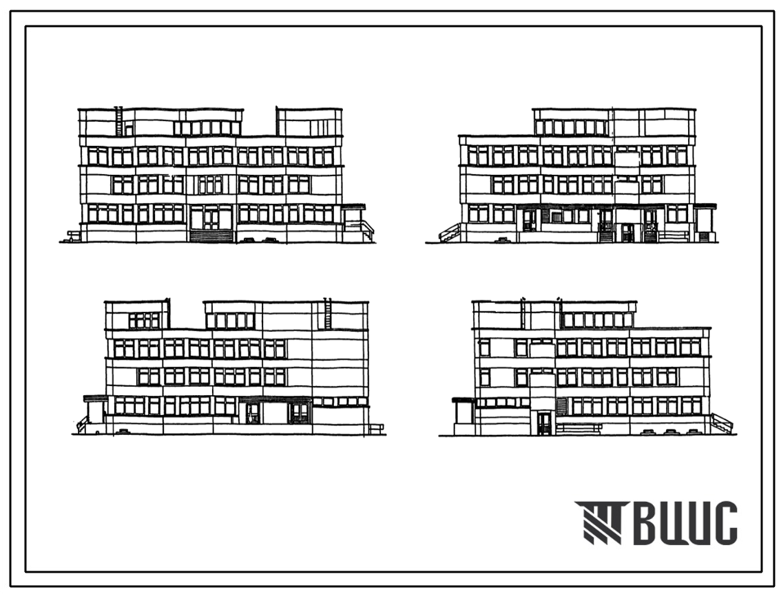 Типовой проект VIII-02  Секционное здание коммунально-бытового обслуживания жилых районов и жилых районов на 2000 м2 рабочей площади Выпуск 1984 года