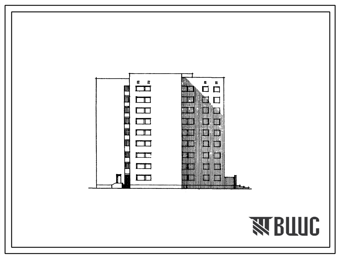 Типовой проект 86-030/1 Девятиэтажная блок-секция левая общежития на 352 человека с ячейками по 11 человек. Для строительства в 1В климатическом подрайоне, 2 и 3 климатических районах