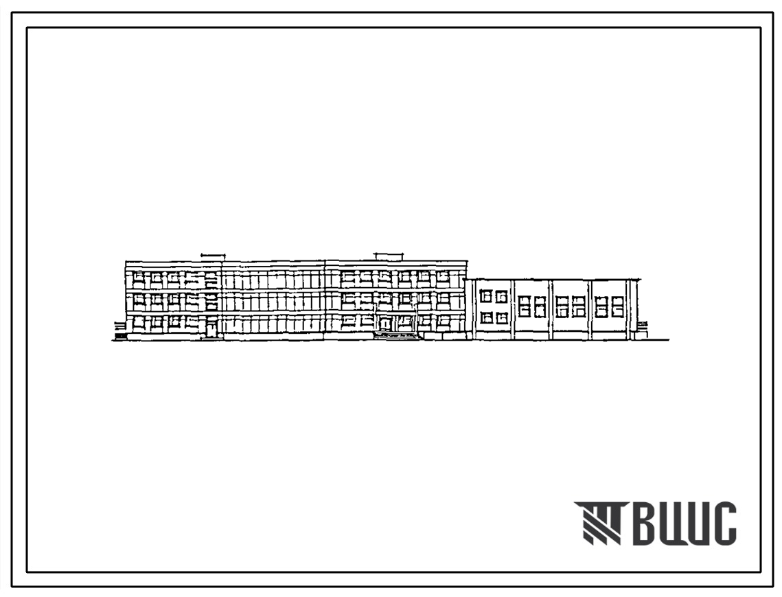 Типовой проект 223-1-439.85 Школа на 22 классов (834-864  учащихся).  Здание двух-, трехэтажное. Стены из крупных легкобетонных блоков.