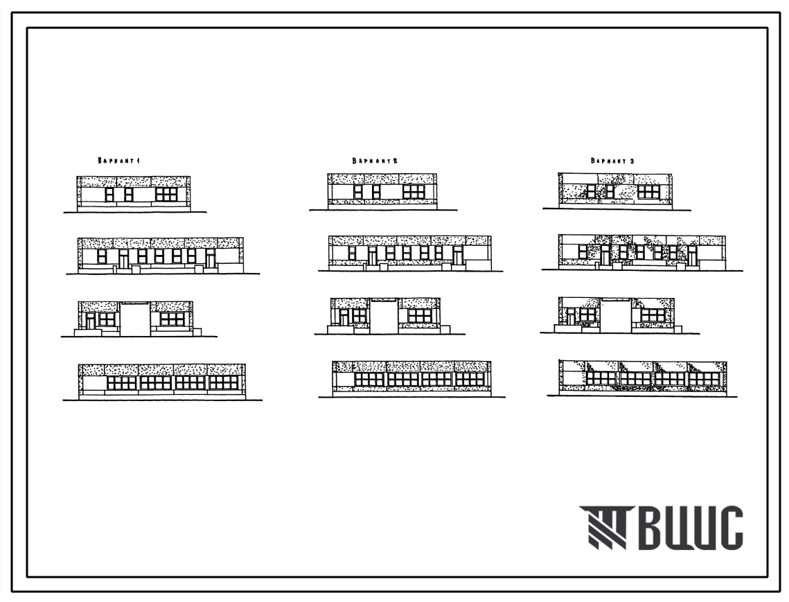 Фасады Типовой проект V-73 Столовая на 200 посадочных мест для пристройки к существующим школам. Выпуски 1972, 1979, 1983 и 1990 годов